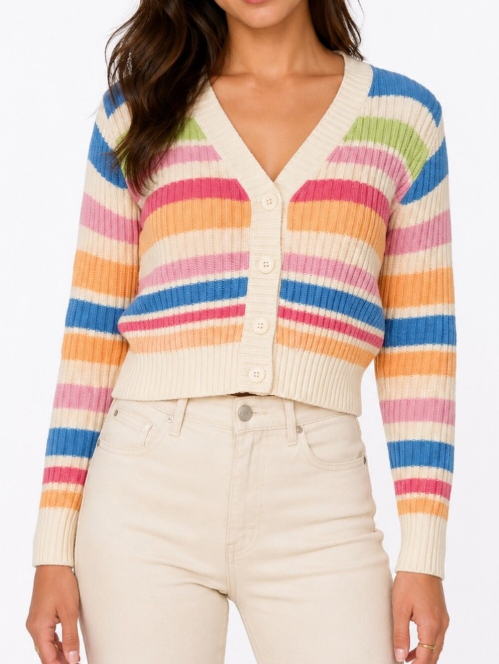 Jessica Simpson Large Knit Fall  Multicolor Striped Cardigan Cotton Mix ButtonUp